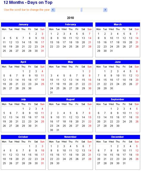 Image Of Adjustable And Printable Excel Calendar 12 Month Calendar