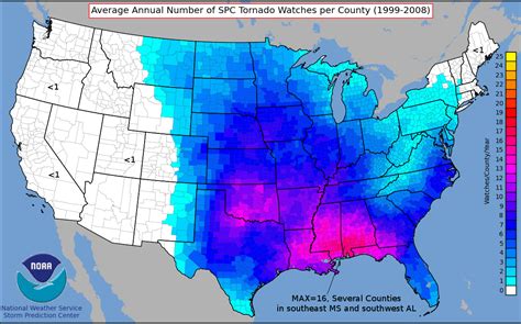 Average Number Of Annual Tornado Watches In The Continental Us By