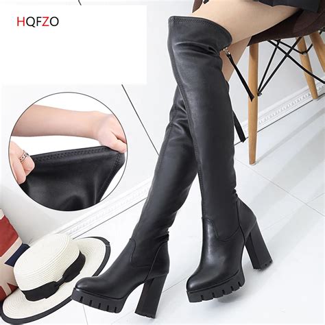 hqfzo leather women long boots over the knee boots platform sexy female autumn winter thigh high