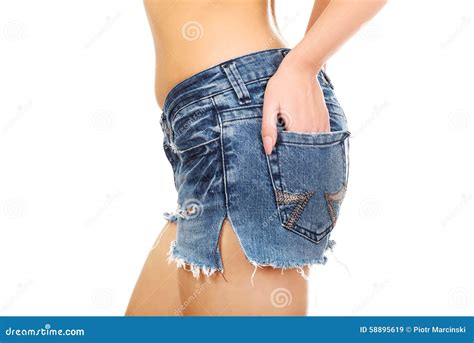 Shirtless Woman In Jeans Shorts Stock Image Image Of Body Female