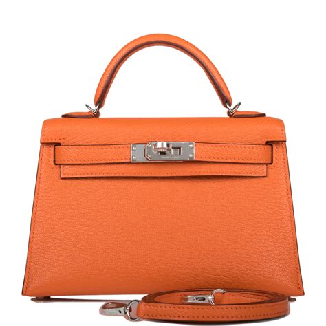 Hermès Orange Verso Sellier Mini Kelly 20cm Of Chevre Leather With