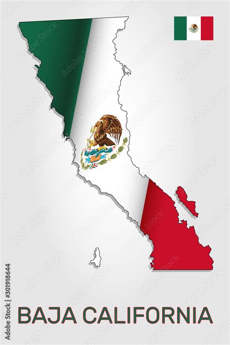 vector map of baja california state combined with waving mexican national flag baja california