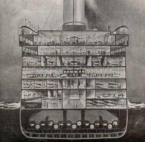 Illustration Of The Titanic Cross Section View 1912 Provides A