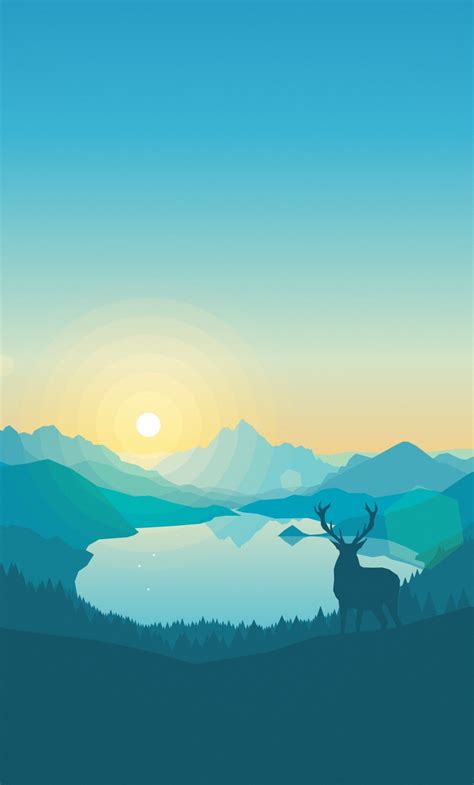 Wallpaper Digital Art Flat Landscape Mountains Deer Minimalism