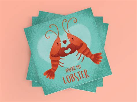 Lobster Valentines Day Card Youre My Lobster Etsyde
