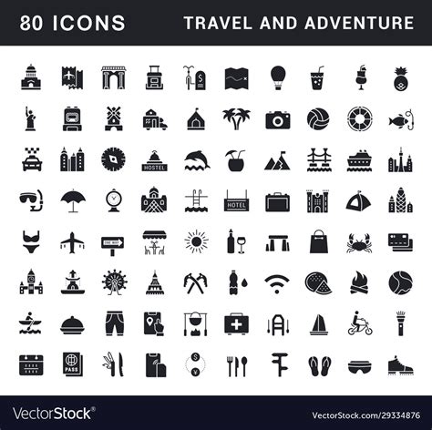 Set Simple Icons Travel And Adventure Royalty Free Vector