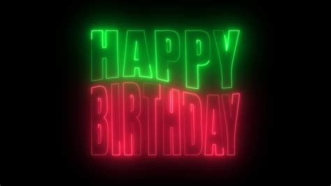 Happy Birthday Animation Motion Text Red And Green Ultraviolet Glowing