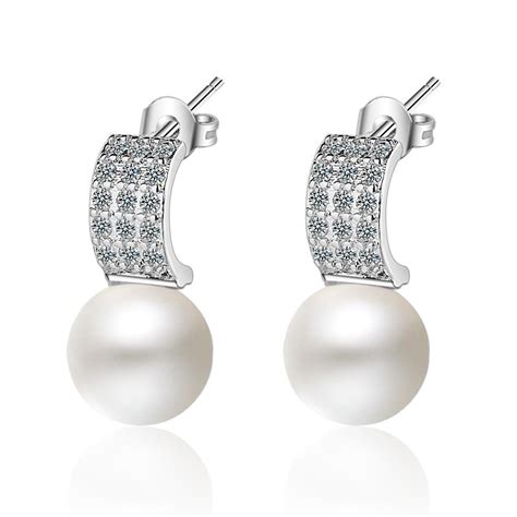 925 Sterling Silver Simulated Pearl Stud Earrings For Women Wedding