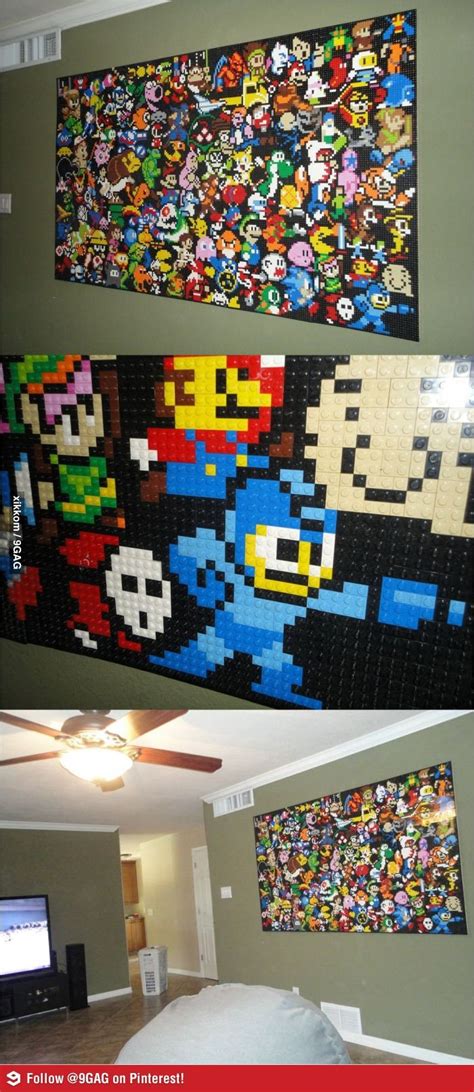 Video Game Classics On A Lego Wall Lego Wall Lego