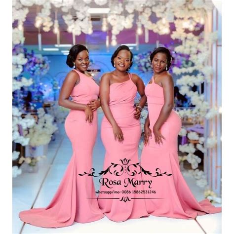 1570us Pink Mix Style African Mermaid Bridesmaids Dresses Plus Size Long Satin W