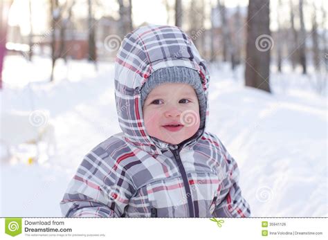 Happy Baby In Winter Stock Photo Image Of Child Snowing 35941126