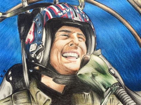 Top Gun Maverick Colour Pencil Drawing A4 Tom Cruise Fan Art