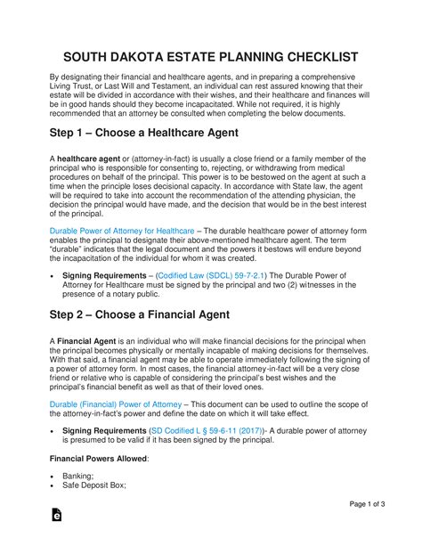 Free South Dakota Estate Planning Checklist Word Pdf Eforms