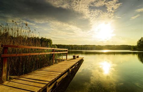 Old Wooden Footbridge On The Lake Stock Image Image Of Landscape