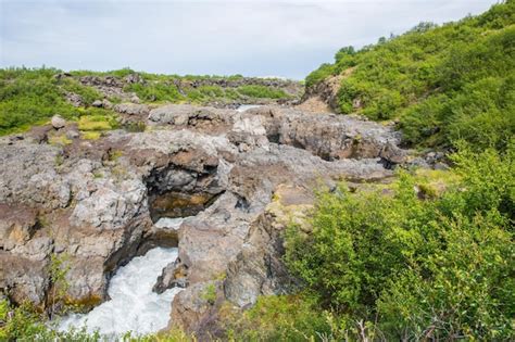 Premium Photo Waterfall Barnafossar In Hvita River In Borgarfjordur