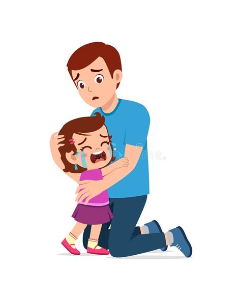 Young Father Hug Crying Little Boy And Try To Comfort Stock Vector