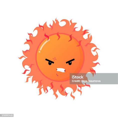 Angry Furious Red Sun Emoji Sticker Isolated On White Background Stock