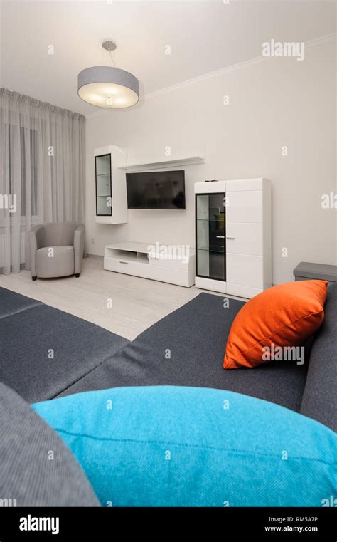 Modern White And Gray Living Room Interior Stock Photo Alamy