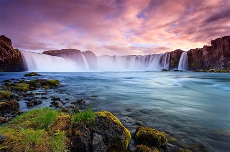 Pink Sky Above The Goðafoss Waterfall Iceland Zwz Picture