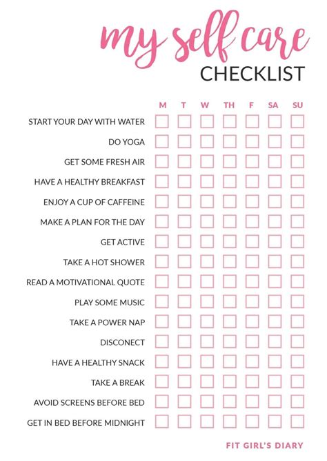 My At Home Self Care Routine Free Printable Self Care Checklist Artofit