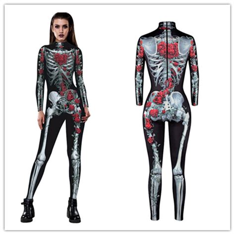 3d printed skull skeleton jumpsuit catsuit sexy cosplay costumes halloween purim carnival women