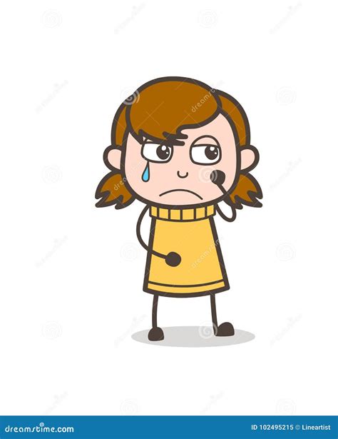 Crying Face Expression Cute Cartoon Girl Illustration Stock