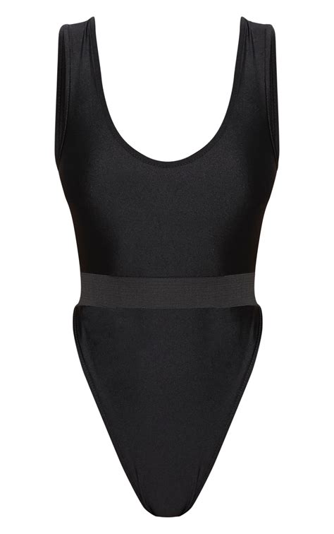 black elastic waist high leg swimsuit prettylittlething aus