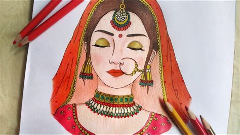 How To Draw A Beautiful Traditional Bride Girl Indian Detailed