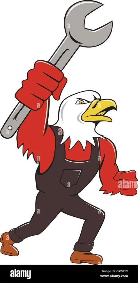 American Bald Eagle Mechanic Spanner Cartoon Stock Vector Image And Art