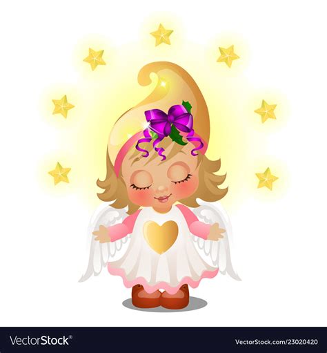 Cute Animated Girl With Angel Wings Smiling With Vector Image