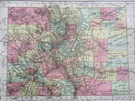 1875 Colorado Original Antique Map Cartography Geography Wall Decor Home Decor