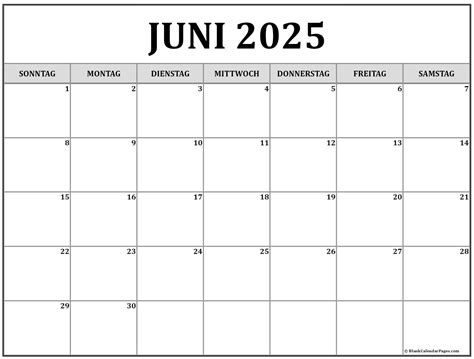 Juni 2025 Kalender Auf Deutsch Kalender 2025