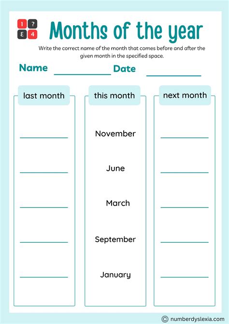 Printable Months Of The Year Worksheet Pdf Included Number Dyslexia