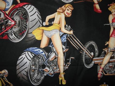 Sexy Motorcycle Pinup Girl Biker Fabric By The Yard Out Of Print Rare 2003