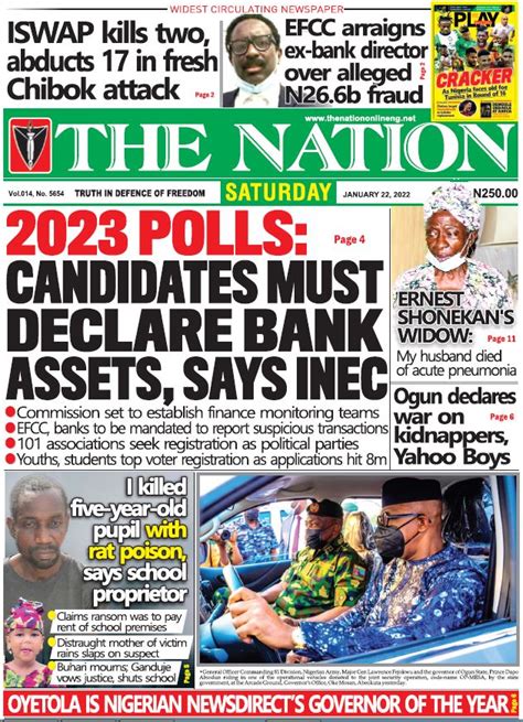 Nigerian Newspapers Daily Front Pages Review Saturday January