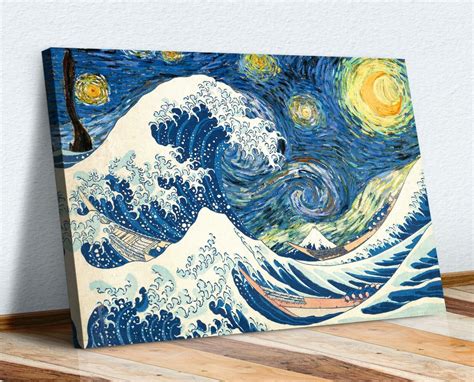 Hokusai Great Wave Van Gogh Starry Night Canvas Wall Art Canvas Artwork