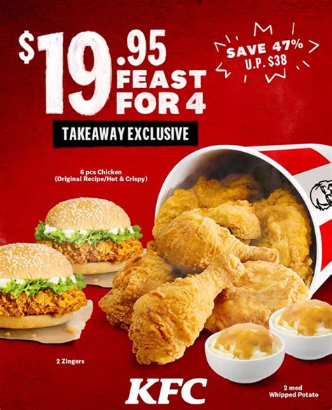 Kfc S Limited Time 19 95 Feast For 4 Takeaway Deal Has 6pcs Chicken Zinger Burgers And Whipped
