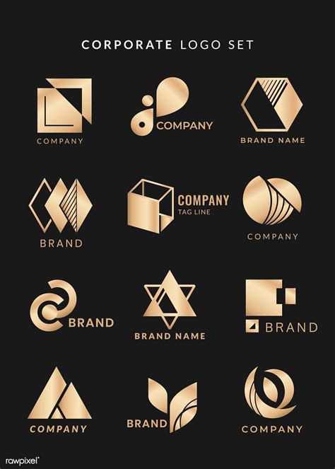 A Set Of Logos With Different Shapes And Sizes On Them All In Gold Color