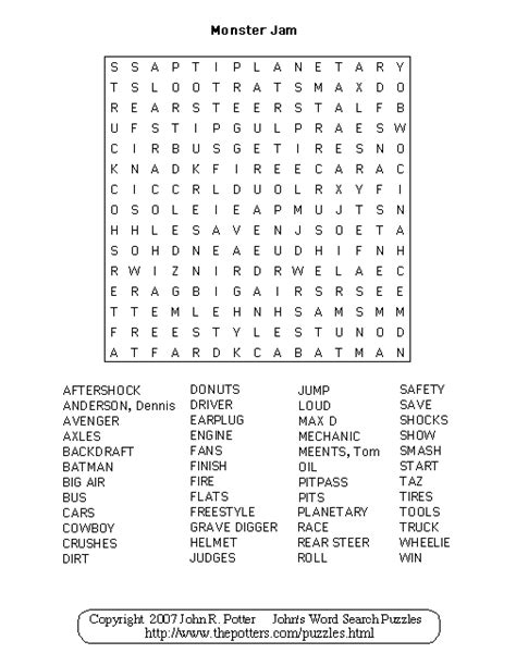 Johns Word Search Puzzles Monster Jam