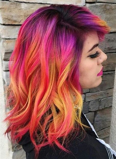 Red Yellow Mixed Dyed Hair Color Idea Inspiration Hair