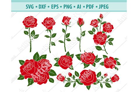 Red Rose Svg Rose Clipart Vector Instant Download Ph