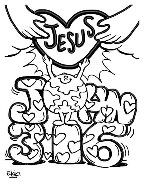 John 3:16 coloring page with all the words. Valentine's Day Coloring Pages with John 3:16