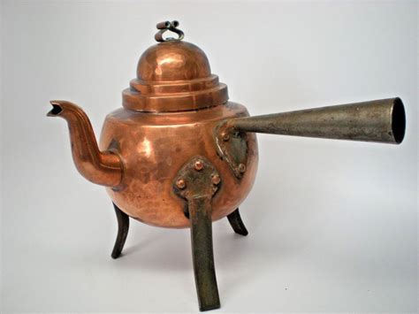 Vintage Hammered Copper Teapot 3 Wrought Iron Legs Large Handle Signed