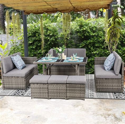Buy Sobaniilo 7 Piece Small Outdoor Sectional Dining Set All Weather