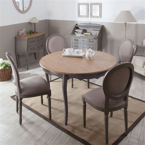Table à manger à rallonge ronde en bois L120cm avec 4 chaises médaillon