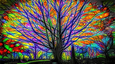 Download Wallpaper 1920x1080 Abstract Tree Colorful Lines