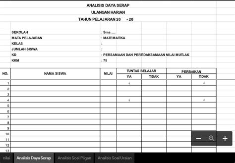Format daya serap siswa excel