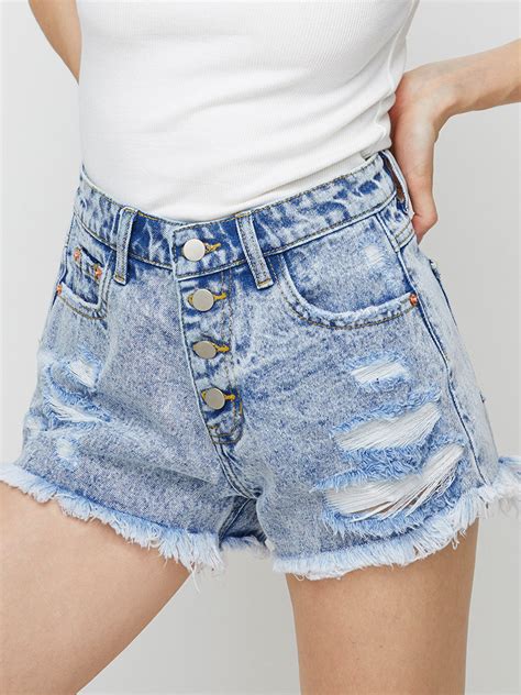 Wholesale Ragged Hem High Waist Ripped Denim Shorts Vpa122325lb