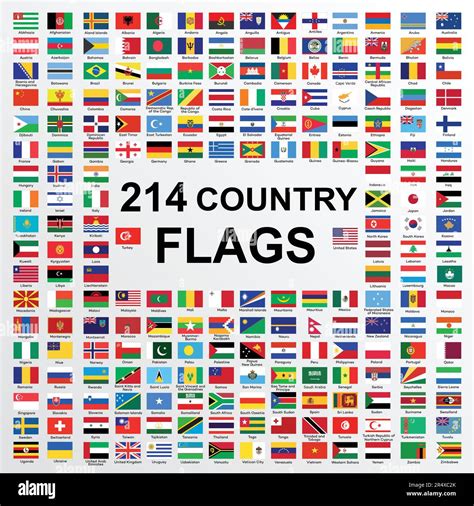 Set Of All National Flags Of The World 214 Country Flags Vector