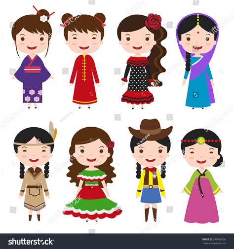Traditional Costumes Character Of The World Dress Girls In Different
